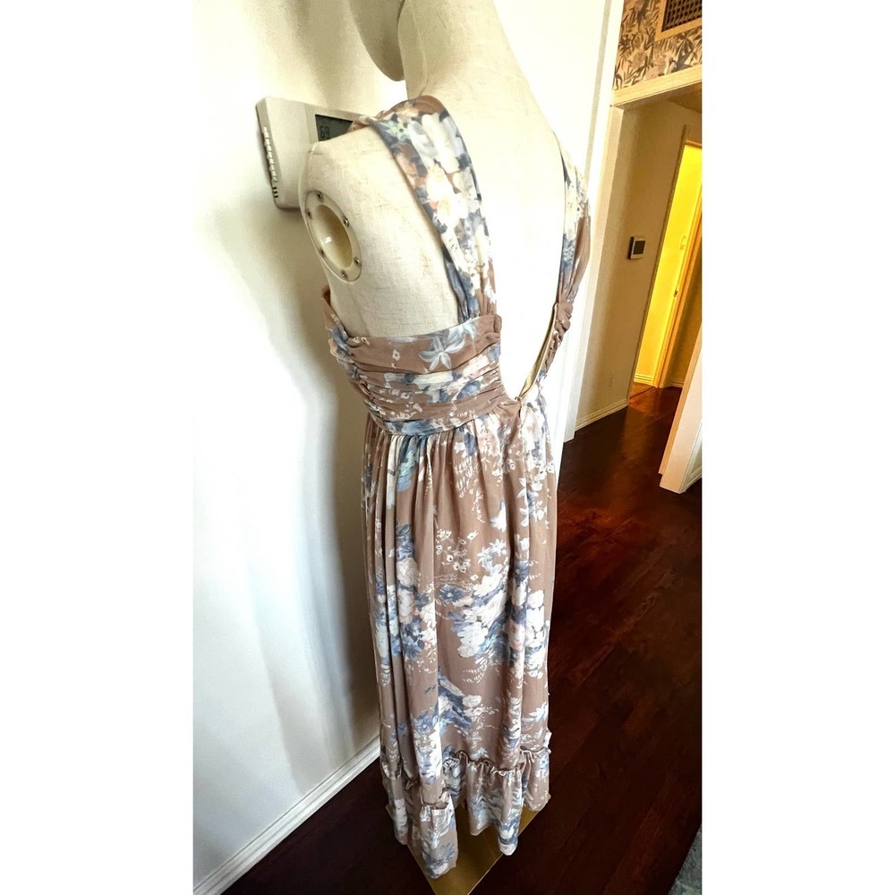 PURPOSE + PASSION Boutique Beige Floral Bandeau Halter Ruffled Maxi Dress Sz S - Picture 8 of 15